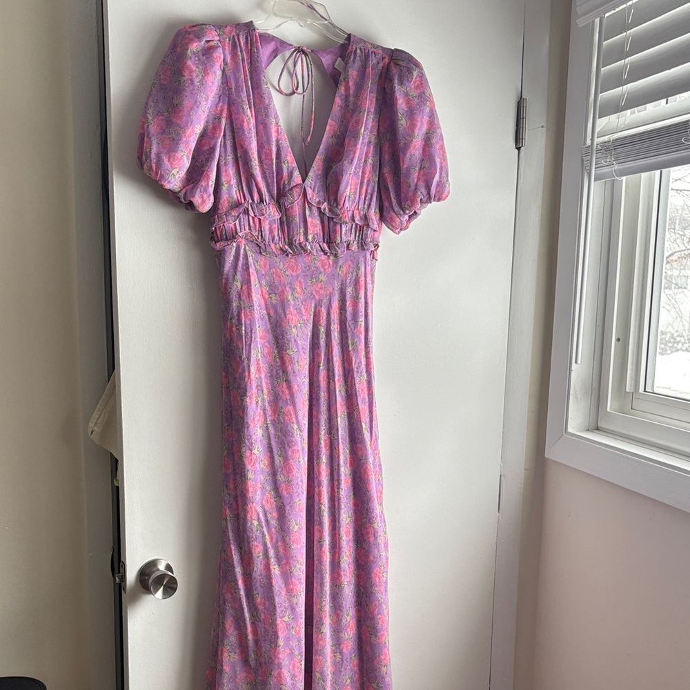 Astr Floral Backless Dress in Pink and Purple